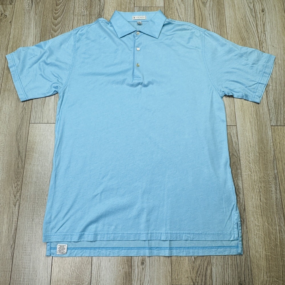 Peter Millar Polo Shirt Men Medium Teal Blue Short Sleeve with Pinecone logo